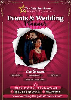 a flyer for a wedding event with the image of a man and woman on it