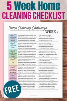 the 5 week home cleaning checklist with text overlay