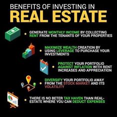 the benefits of investing in real estate infos on a black background with text that reads,