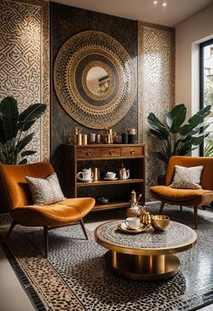 a living room with two chairs and a coffee table