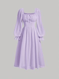 SHEIN USA Homecoming Dresses Long Sleeve Long, Simple Purple Dress Casual, Light Purple Dress Long Sleeve, Modest Purple Outfits, Purple Dress With Puffy Sleeves, Cute Hijabi Dresses, Purple Dresses Casual, Light Purple Dress Long, Purple Dress Puffy Sleeves