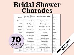 the bridal shower charadess game is shown on top of a pink background