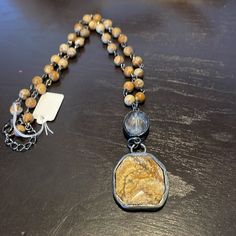 Picture Jasper Stones On A Rosary Chain Picture Jasper Pendant With Glass Pendant Accent Jasper Pendant Is 1” X1.25” Total Pendant Length Is 2.25” Chain Is 17” Plus 2” Extender Rosary Necklace, Rosary Chain, Jasper Pendant, Picture Jasper, Jasper Stone, Glass Pendant, Glass Pendants, Necklace Pendant, Rosary