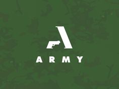 the army logo is shown in white on green camo print paper, which has been used as a background for an advertisement