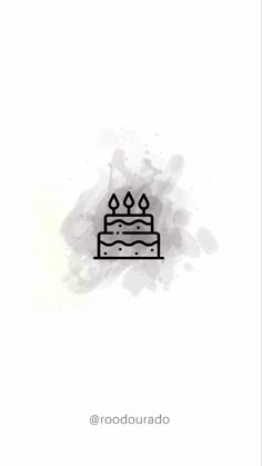 a birthday cake with candles on it is drawn in black and white watercolors