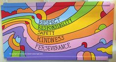 there is a sign on the wall that says respect responishment safety kindness perseverance