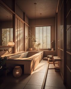 a bathroom with a large jacuzzi tub next to a window