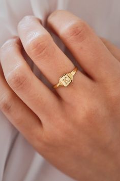 signet initial ring, dainty ring, signet ring Materials: 925 sterling silver 18k gold vermeil Classic Adjustable Stackable Rings With Initials, Everyday 14k Gold Monogram Ring, Everyday Open Ring With Initials, Dainty 14k Gold Stackable Signet Ring, Dainty Engraved 14k Gold Ring, Dainty Everyday Initial Ring, Tarnish Resistant, Dainty Rings With Initials For Everyday, Dainty Everyday Initial Ring Tarnish Resistant, Classic Adjustable Initial Open Ring