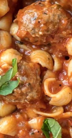 pasta with meatballs and sauce in a bowl