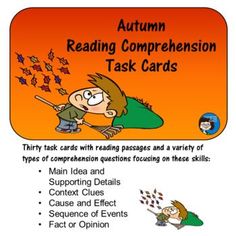 an autumn reading competition task card with the text,'autumn reading comprehension task