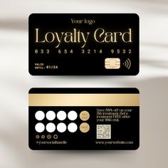 a black and gold business card with the words royaltyly card on it's side