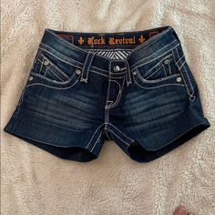 Nwot Denim Shorts By Rock Revival Bundle To Save!!! Fitted Denim Rock Bottoms, Fitted Rock Style Denim Bottoms, Rock Style Fitted Denim Bottoms, Fitted Denim Shorts For Festivals, Western Denim Bottoms For Summer, Western Style Denim Bottoms For Summer, Western Style Denim Summer Bottoms, Summer Western Denim Bottoms, Rock Revival Shorts