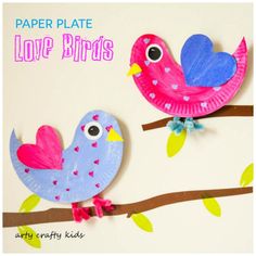 paper plate love birds on a branch craft for valentine's day or mother's day