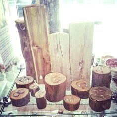 there are many pieces of wood on display