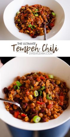 the ultimate tempeh chili recipe is made with beans, peppers, and other ingredients