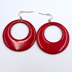 Red Geometric Dangle Hoop Earrings Bold Statement For Pierced Retro Style Design Retro Hoop Earrings, Retro Red Earrings For Summer, Retro Red Earrings For Gift, Vintage Red Pierced Earrings, Retro Red Dangle Earrings, Dangle Hoop Earrings, Sign Design, Vintage Earrings, Vintage Watches