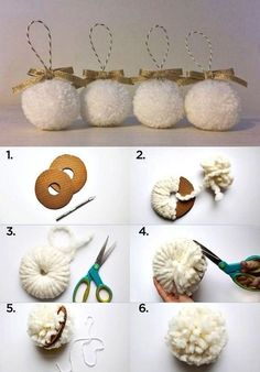 the instructions for making pom - poms are shown in several different positions and sizes