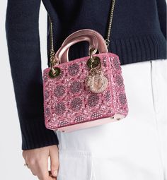 Mini Lady Dior Bag Metallic Calfskin and Satin with Rose Des Vents Resin Pearl Embroidery | DIOR Lady Dior Bag Outfit, Dior Bag Outfit, Chanel Items, Designer Wishlist, Miss Dior Bag, Dior Mini Bag, Lady Dior Mini, Mini Lady Dior, Resin Pearl