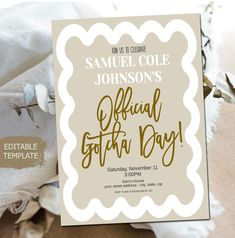 a white and gold wedding card with the words official gota day on it