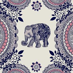 an elephant is standing in the middle of a floral pattern