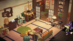 an image of a living room in the style of animal crossing with lots of furniture