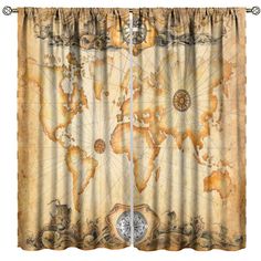 a curtain with an old world map on it