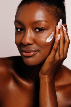 Clean skincare brand, beauty photoshoot, face cream swatch on beautiful dark skinned model, BIPOC model, colourful commercial beauty images, commercial advertising images for Melt Skincare. Skincare Shoot, Dark Skin Models, Skincare Branding, Beauty Advertising, Model Shoot, Care Aesthetic