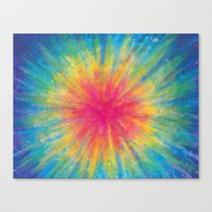 a colorful tie - dyed background with blue, yellow and pink colors canvas print on white wall