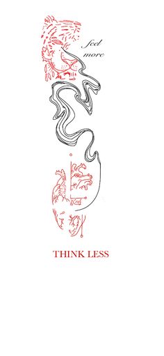 the cover of think less, written in red ink on white paper