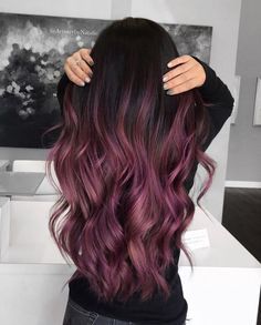 ‼️ATTENTION‼️@addisonriggs_ 💖 follow for daily pins💕 30 Hair Color, Purple Ombre Hair, Long Dark Hair, Hair Inspiration Color