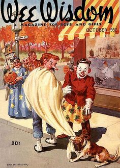 an old magazine cover with clowns and children