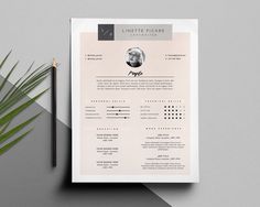 a clean and modern resume template on a table with a pencil, plant and pen