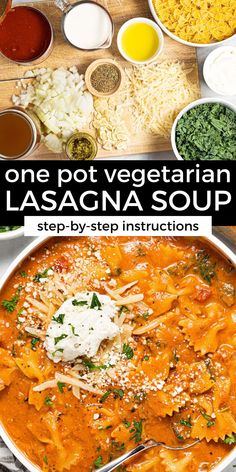 one pot vegetarian lasagna soup is an easy and delicious dinner