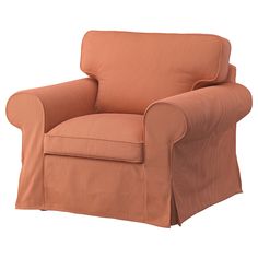 an orange chair with a cover on it