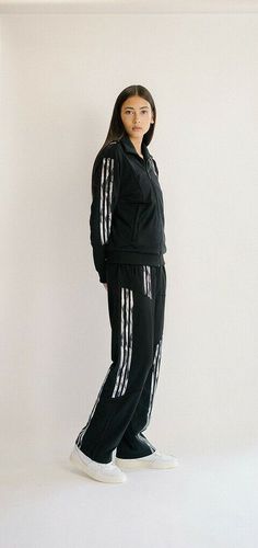 Fitted Casual Adidas Track Jacket, Adidas Long Sleeve Track Jacket In Athleisure Style, Adidas Fitted Track Jacket For Streetwear, Adidas Sst Tracksuit Women, Adidas Danielle Cathari, Sweatsuit Outfits Women, Track Suit Outfit, Danielle Cathari, Black Adidas Tracksuit