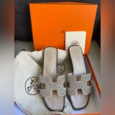 Authentic Hermes Oran Crystal Sandal. Color Tan. Size 37.5. Authentic Please Don’t Ask!!! Very Good Condition Very Hard To Find Crystal Sandals, Hermes Shoes, Hermes Oran, Hermes Paris, Hard To Find, Women's Shoes Sandals, Shoes Sandals, Women Shoes, Sandals