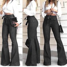 Wide Leg Pants Jeans, Womens Ripped Jeans, Denim Flare Jeans, Bell Bottom Pants, Flared Pants, Waist Jeans, Denim Flares, Jeans Flare, Wide Leg Trousers