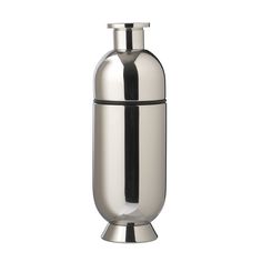 a stainless steel vase is shown on a white background