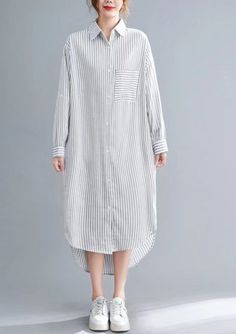 Beautiful nude white striped linen clothes For Women Korea Sewing side open Vestidos De Lino lapel collar DressesThis dress is made of cotton or linen fabric, soft and breathy. Flattering cut. Makes you look slimmer and matches easlily. Materials used: linenMeasurement: One Size BUST-124cm bust 124cm / 48.81"Shoulder 49cm / 19.29"Front garment length 120cm / 47.24"Rear garment length 97cm / 38.18"Sleeve length 53cm / 20.86"We ship worldwide.Tracking numbers are provided for all orders. Open Dresses, Collar Dresses, Black Collared Dress, Open Dress, Printed Linen Fabric, Dresses Beautiful, Linen Maxi Dress, Cotton Linen Fabric, Printed Linen