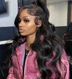 Fine Hairstyles, Exotic Hairstyles, Black Hair Updo Hairstyles, Frontal Wig Hairstyles, Classy Prom, Birthday Hairstyles, Slick Hairstyles, Hair Ponytail Styles, Dope Hairstyles