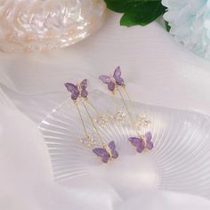 🔥Last day! 💥Special sale - Crystal Butterfly Tassel Earrings - naotstore Playful Earrings, Butterfly Dangle Earrings, Crystal Butterfly, Nickel Free Earrings, Daily Jewelry, Hypoallergenic Earrings, Purple Crystals, Butterfly Earrings, Stunning Earrings