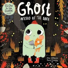 the book cover for ghost afraid of the dark with an image of a monster holding a cat