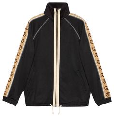 Gucci | Black Jersey Medium Oversize Technical Jacket Size 8 (M) - Vintage Tracksuits For Men, Mens Designer Hoodies, Oversize Jacket, Striped Jacket, Tracksuit Set, Oversized Jacket, Gucci Black, Cotton Polo