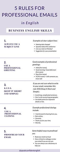 an english resume is shown with the title'5 rules for professional emails in english