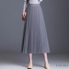 Lasaky - Stylish and Elegant Solid Color Mesh Midi Skirt: A Flattering and Feminine Pleated Dress Elegant Non-stretch Winter Pleated Skirt, Spring Gray Midi-length Skirt, Gray Midi Length Skirt For Spring, Spring Gray Midi Length Skirt, Spring Gray Midi Skirt, Elegant Gray Skirt For Spring, Midi Skirt Winter, Organza Midi Skirt, Fitted Maxi Skirt