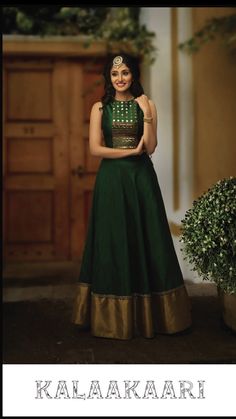 Silk Saree Gowns Indian, Green Gown Indian, Saree Reuse, Indian Outfits Lehenga, Style Marocain, Lehnga Dress, Simple Gowns