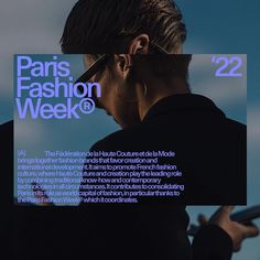 an advertisement for the paris fashion week featuring a woman with her hair in a bun