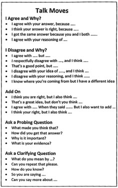 a question sheet with the words talk moves