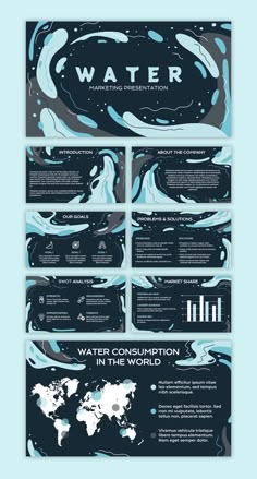 Dark Blue Water - free Google Slides Theme for Presentation Artistic Presentation Design, Water Product Design, Water Presentation Design, Slides Ideas Presentation, Free Presentation Template, Blue Presentation Design, Canva Slide Ideas, Google Slides Presentation Ideas, Blue Presentation Template