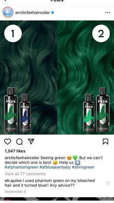 Arctic Fox Green Hair, Arctic Fox Iris Green, Mixing Arctic Fox Colors, Arctic Fox Green Mixes, Arctic Fox Hair Color Mixes, Artic Fox Hair Dye Mixes, Artic Fox Hair, Hair Dye Brands